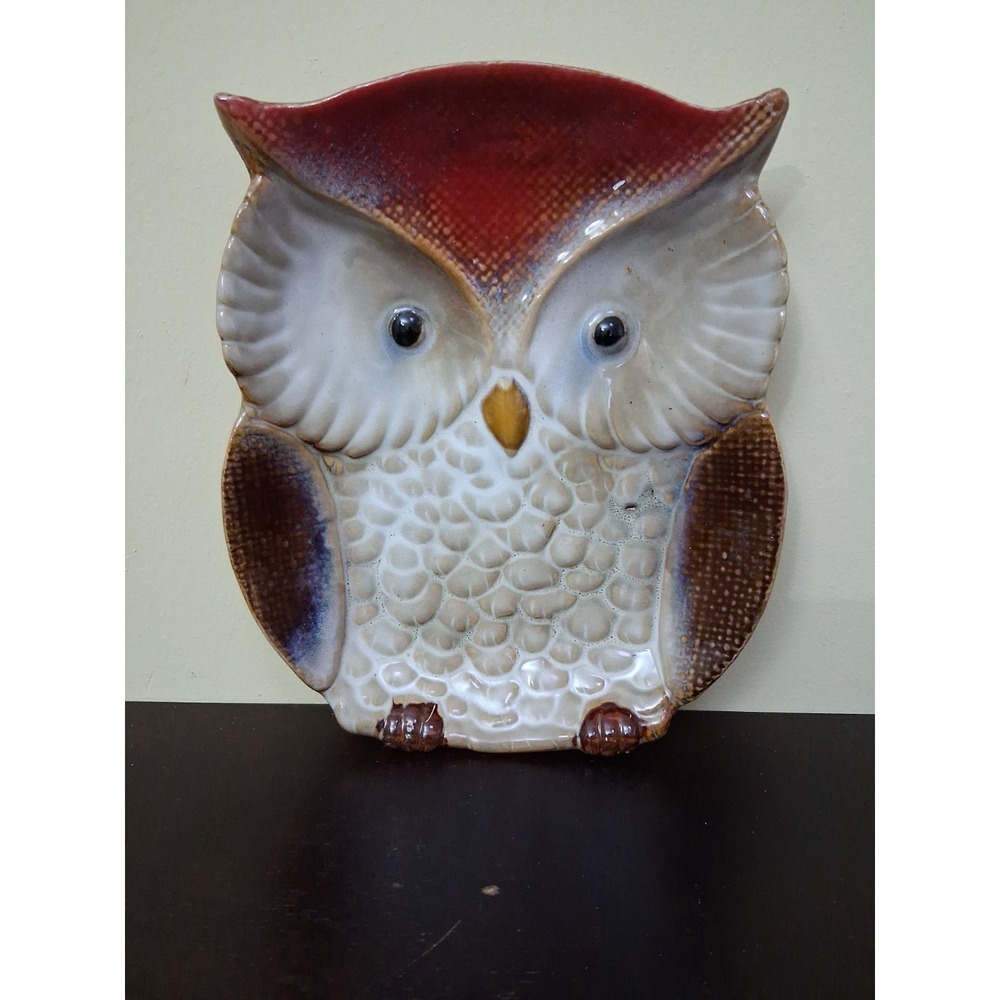 Vintage Ceramic Glazed Barn Owl Dish For Candy, Nuts, Trinkets or Wall Decor